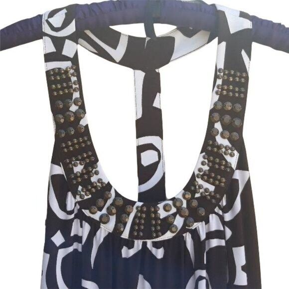 90's Tribal Beaded Scoop Open Racerback Shelf Bra Mini Slip Dress Brown Sz S - Picture 2 of 8